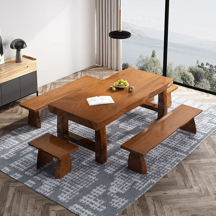 Minimalist Solid Wood Brown Dining Table Kitchen Rectangle Dining Table for Kitchen