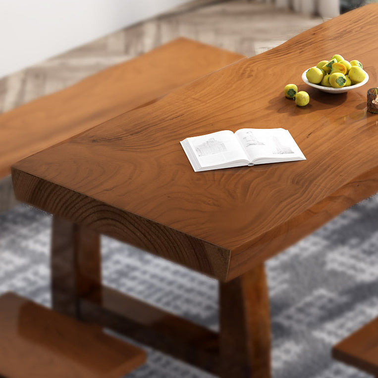 Minimalist Solid Wood Brown Dining Table Kitchen Rectangle Dining Table for Kitchen