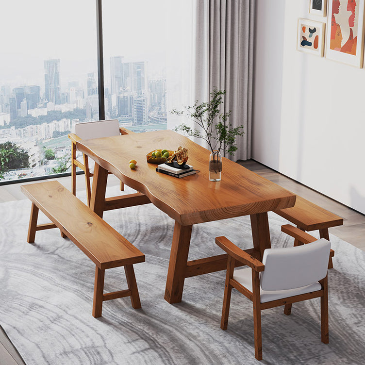 Minimalist Solid Wood Brown Dining Table Kitchen Rectangle Dining Table for Kitchen