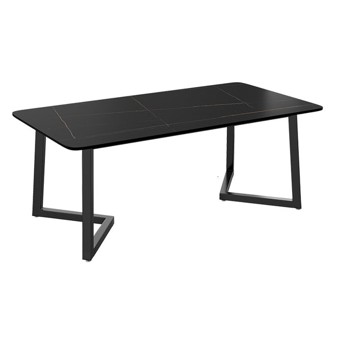 Modern Rectangle Dining Table Sintered Stone Dining Table with Double Pedestal