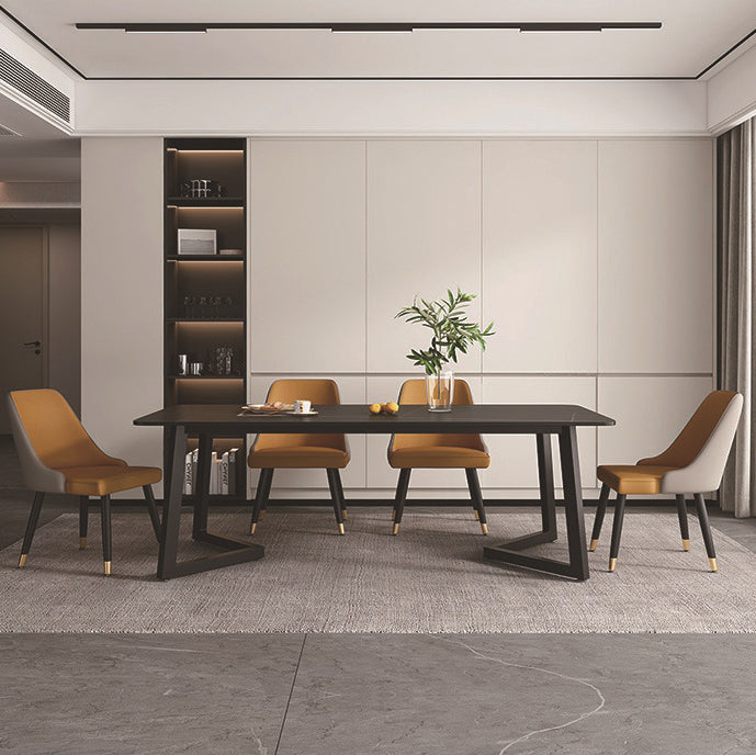 Modern Rectangle Dining Table Sintered Stone Dining Table with Double Pedestal