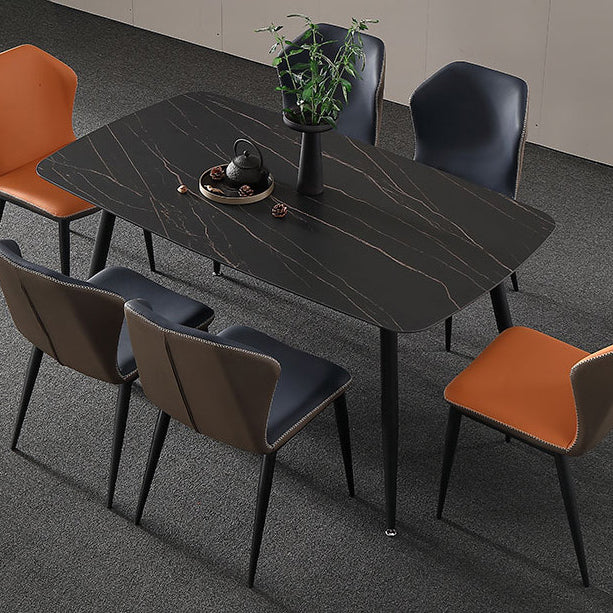 Modern Rectangle Dining Table Sintered Stone Dining Table with 4 Black Legs for Home Kitchen Dinner