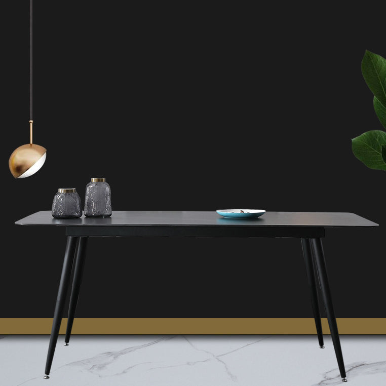 Modern Rectangle Dining Table Sintered Stone Dining Table with 4 Black Legs for Home Kitchen Dinner