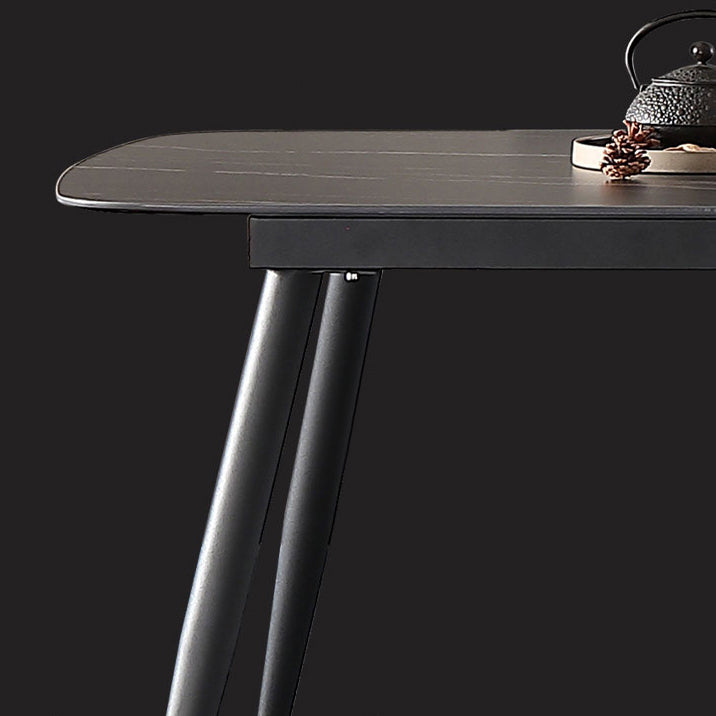 Modern Rectangle Dining Table Sintered Stone Dining Table with 4 Black Legs for Home Kitchen Dinner