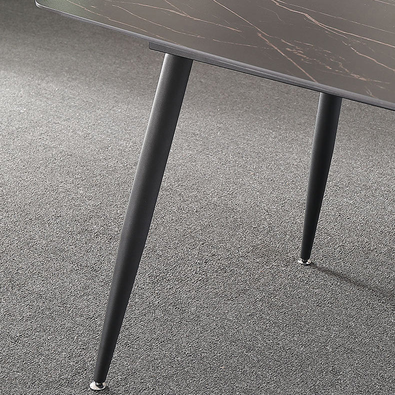 Modern Rectangle Dining Table Sintered Stone Dining Table with 4 Black Legs for Home Kitchen Dinner