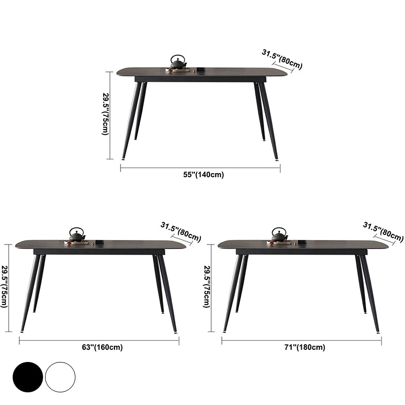 Modern Rectangle Dining Table Sintered Stone Dining Table with 4 Black Legs for Home Kitchen Dinner