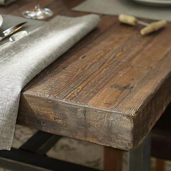 Contemporary Brown Kitchen Dining Table Rectangle Solid Wood Dining Table with Trestle Base