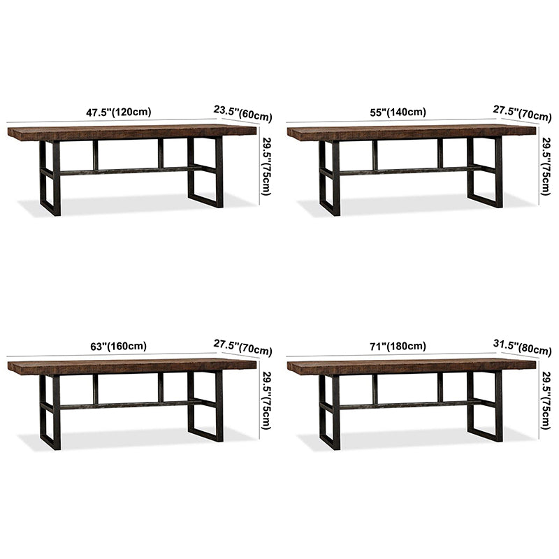 Contemporary Brown Kitchen Dining Table Rectangle Solid Wood Dining Table with Trestle Base