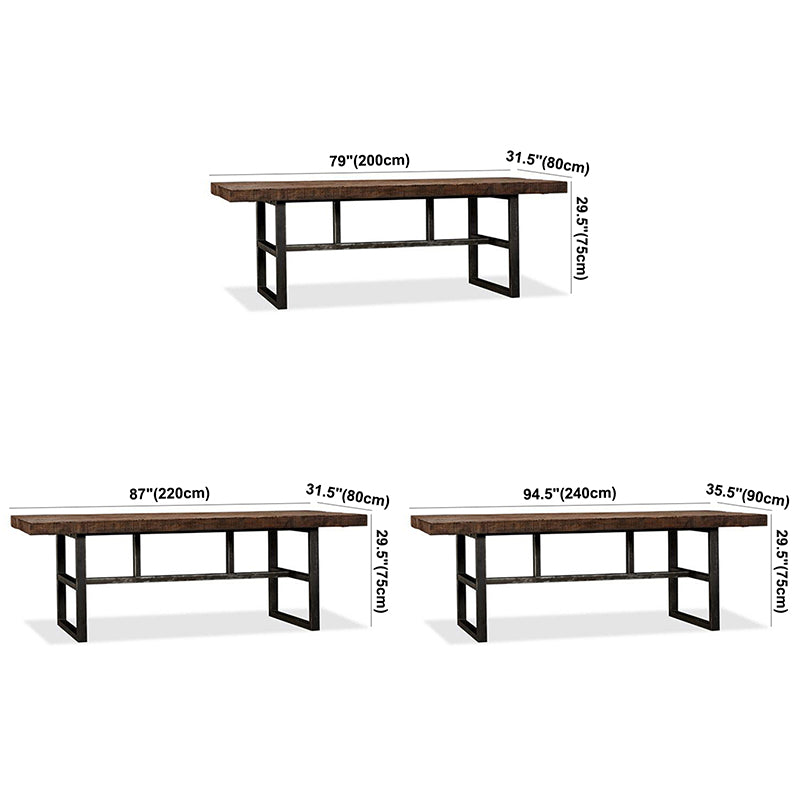 Contemporary Brown Kitchen Dining Table Rectangle Solid Wood Dining Table with Trestle Base