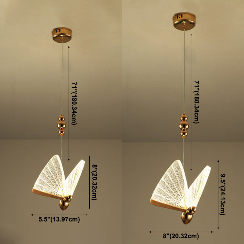 Luz colgante de mariposa acrílica, luces de techo colgantes de lujo modernas para dormitorio