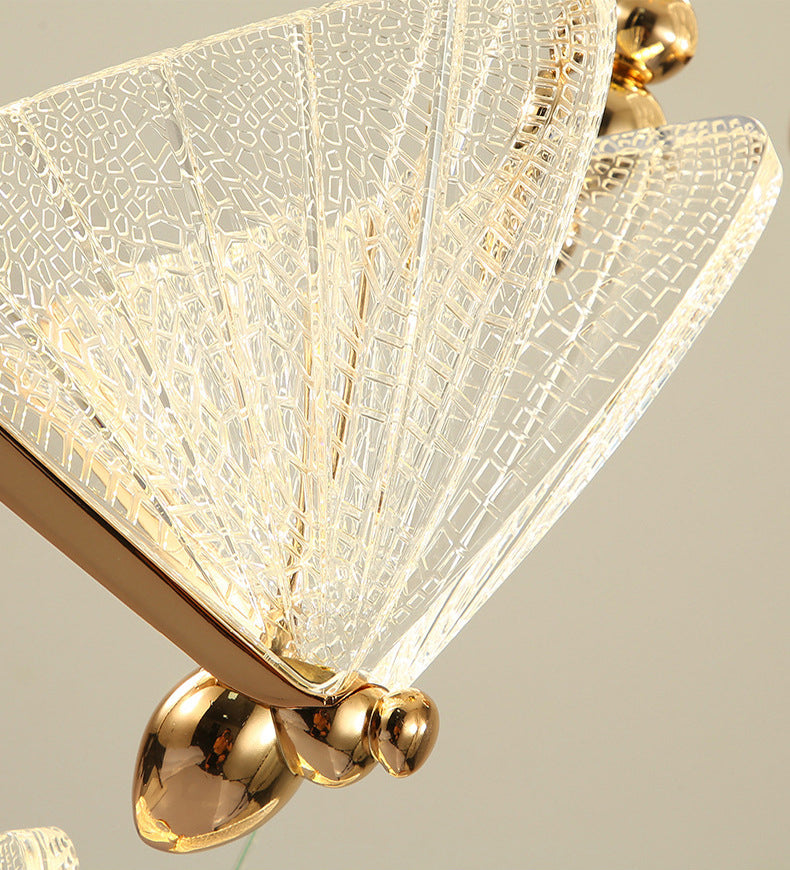 Luz colgante de mariposa acrílica, luces de techo colgantes de lujo modernas para dormitorio