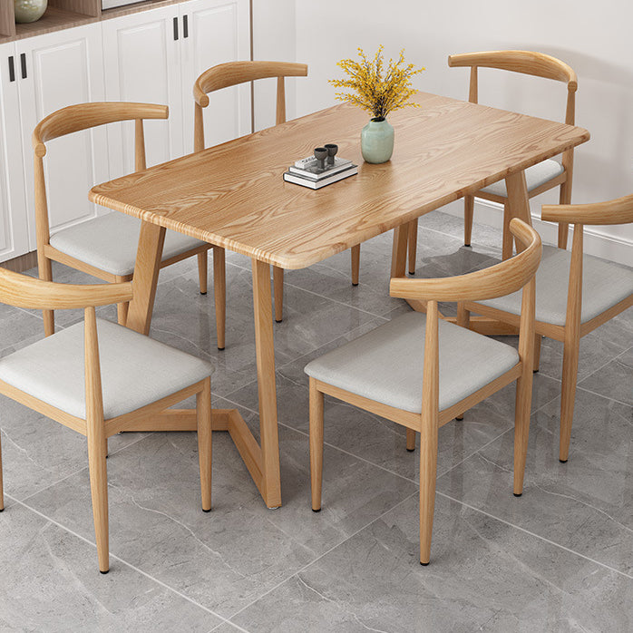 Simple Home Wood Dining Table Rectangle Shape Dining Table with Wood Pedestal Base