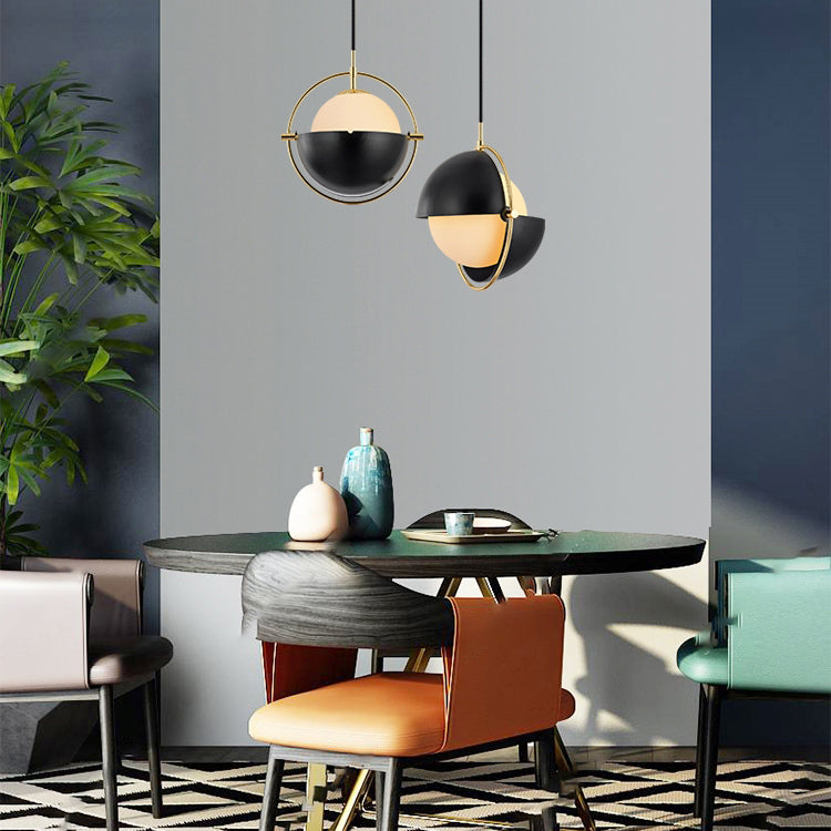 Modern artistico a sospensione singolo a pendente a pendente elettroplate in metallo lampada appesa con tonalità di vetro bianco