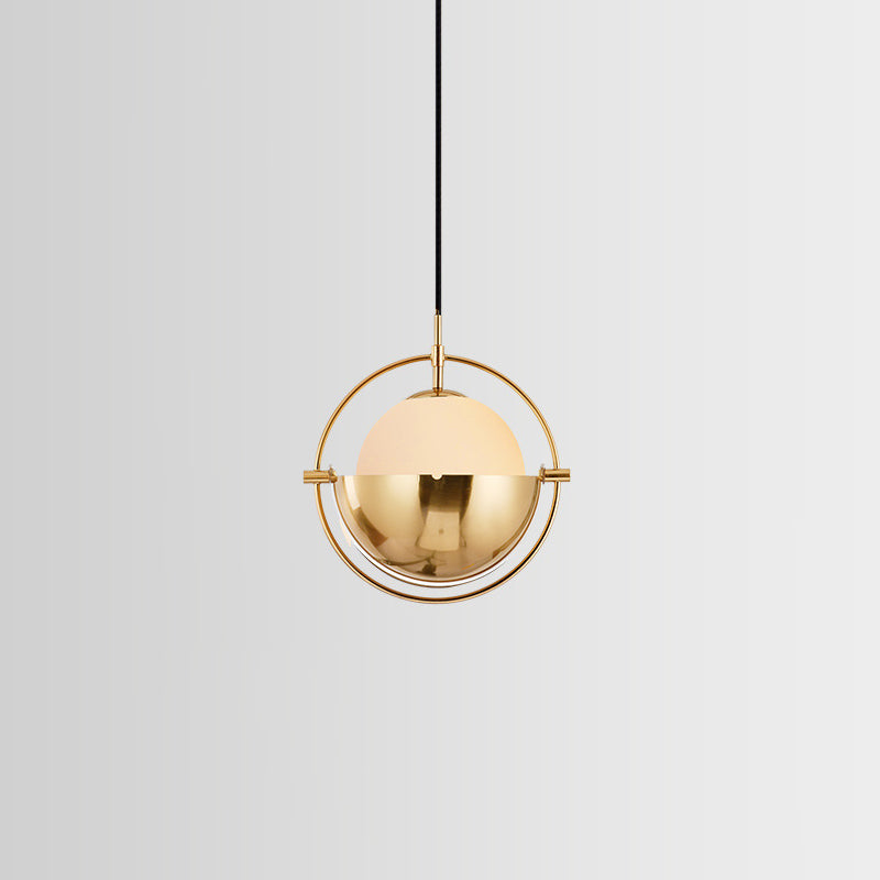 Modern artistico a sospensione singolo a pendente a pendente elettroplate in metallo lampada appesa con tonalità di vetro bianco