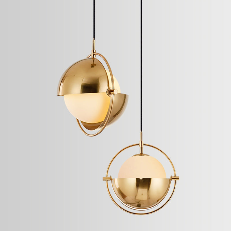 Modern artistico a sospensione singolo a pendente a pendente elettroplate in metallo lampada appesa con tonalità di vetro bianco