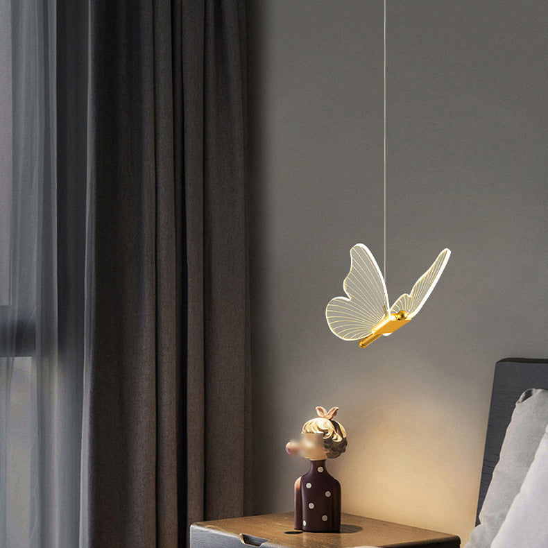 Luz colgante de LED de oro acrílico en la moderna lámpara de colgación de mariposa de hierro de lujo para el dormitorio