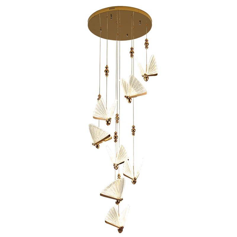 Lámpara colgante de LED de oro acrílico en estilo artístico moderno de aleación de zinc mariposa luz colgante