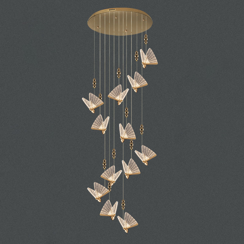 Lampe suspendue à LED en or acrylique dans le style en alliage zinc moderne de style artistique