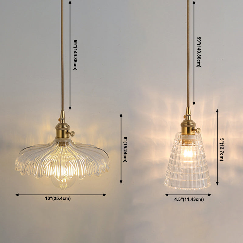 Minimalist 1-Light Hanging Lamp, Contemporary Ribbed Glass Hanging Light