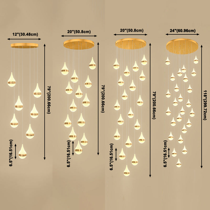 Lámpara de colgante de lágrima de hierro de hierro forjado de LED de lujo moderno con sombra acrílica