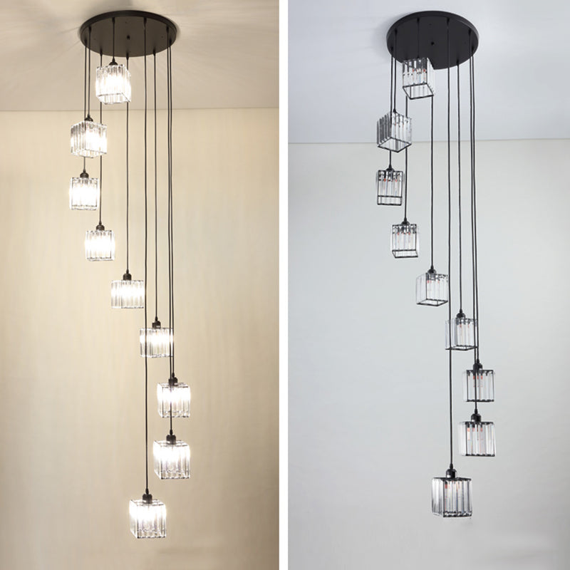 Modern Lumo geometrico di lusso Light Light Trooted in ferro battuto lampada sospesa con tonalità di cristallo