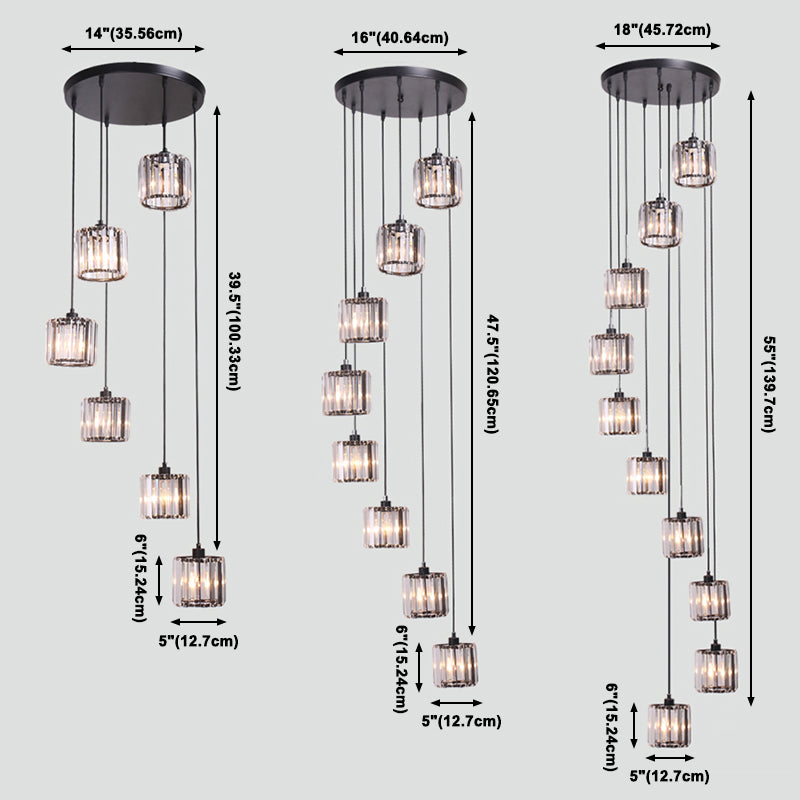 Lámpara colgante interior de hierro forjado en moderna luz colgante geométrica de cristal de lujo