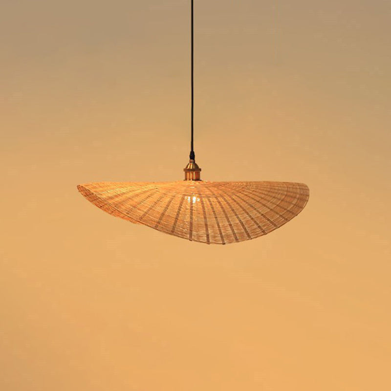 1-Light Beige Bamboo Suspended Lighting Fixture Japanese Pendant Light Kit