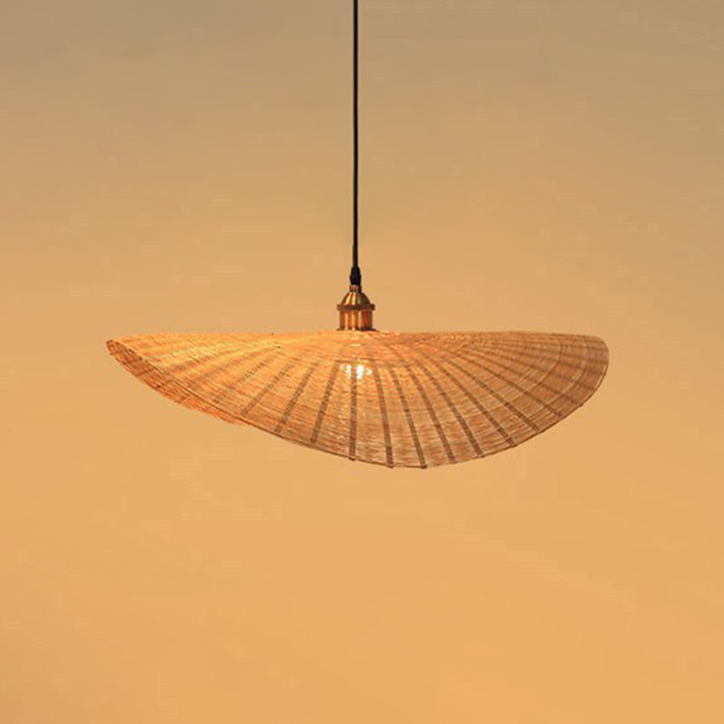 1-Light Beige Bamboo Suspended Lighting Fixture Japanese Pendant Light Kit