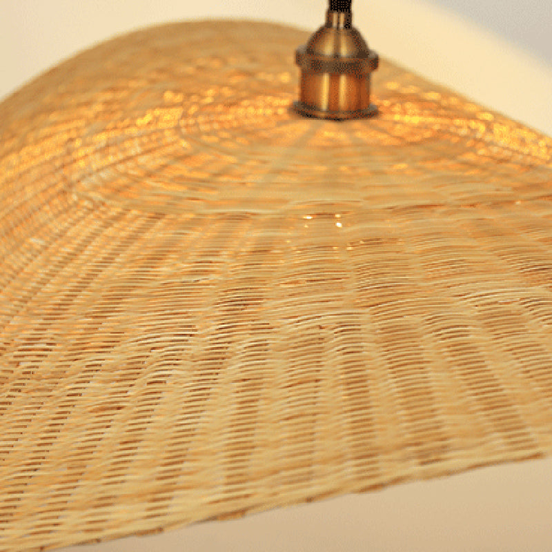 1-Light Beige Bamboo Suspended Lighting Fixture Japanese Pendant Light Kit