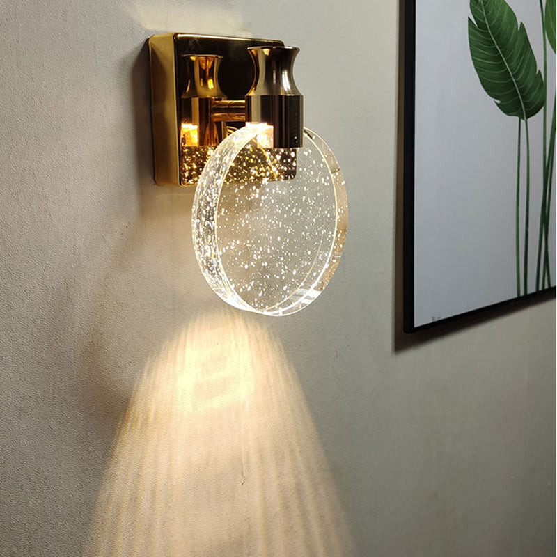 Contemporary Crystal 1-Light Wall Mount Lamp Circle Wall Sconce for Bedroom