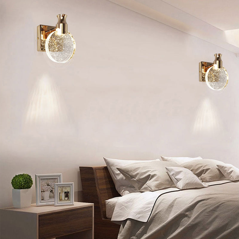 Contemporary Crystal 1-Light Wall Mount Lamp Circle Wall Sconce for Bedroom
