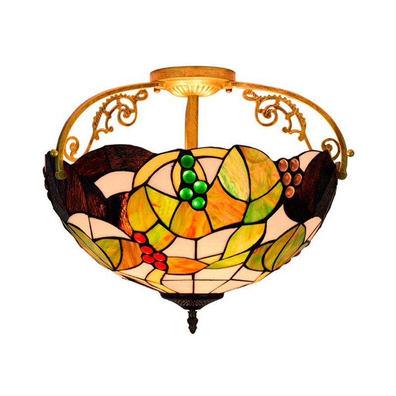 Luces de latón 2/3 luces semi-flush Monte Light Tiffany Cut Glass Teiling Fexture para dormitorio