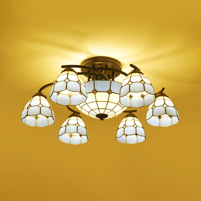 Plafond conique / dôme semi-flush bleu clair / bleu clair et verre blanc 9/11 éclairage noir luminaire pour le salon