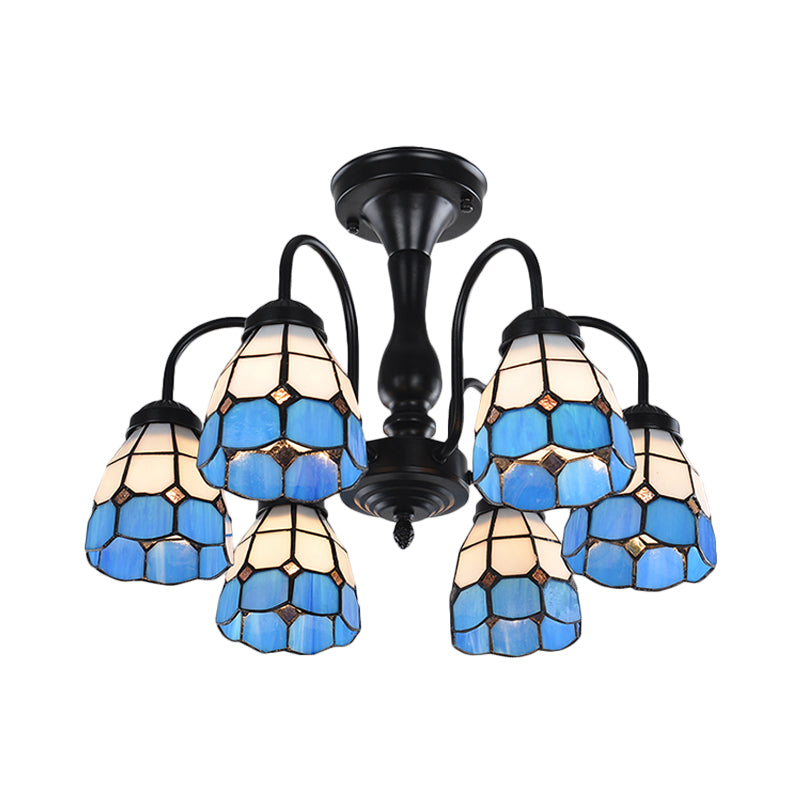 Luz de vidrio de vidrio de corte cúpido Barroque Barroque Elegable 6/8 luces azules de techo azul.