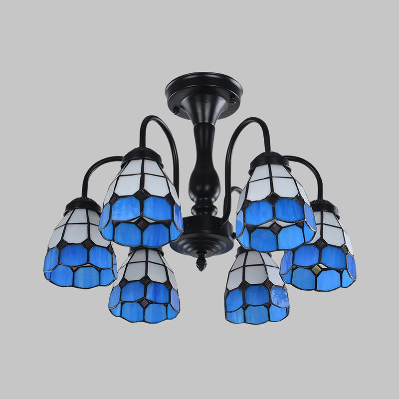 Luz de vidrio de vidrio de corte cúpido Barroque Barroque Elegable 6/8 luces azules de techo azul.