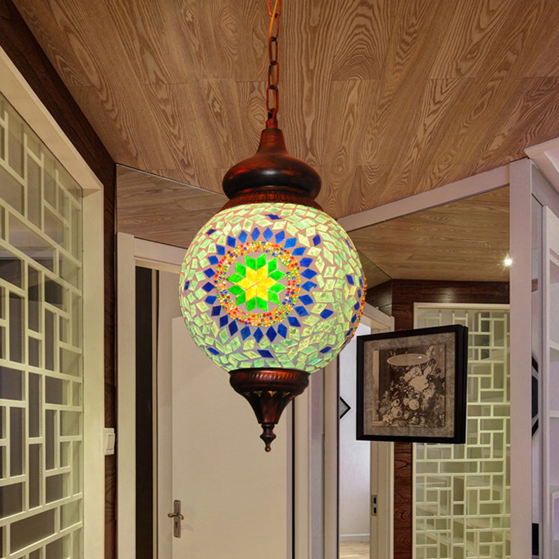 1 lamp Orb hanglamp traditionele groene gebrandschilderd glas hangende lamp voor woonkamer