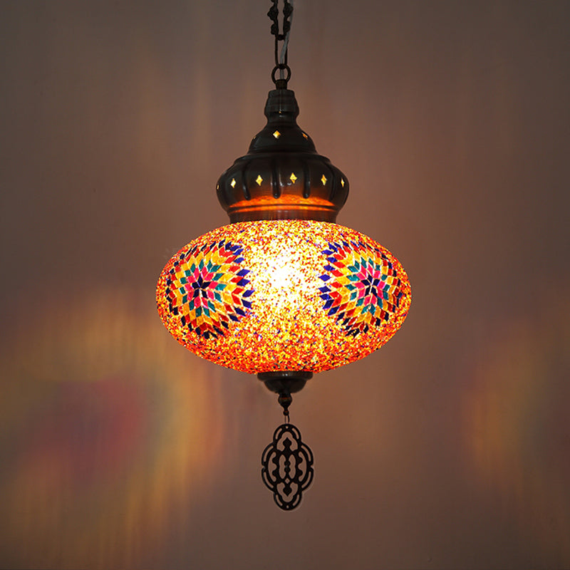 Luz de suspensión de vidrio de corte ovalado Lámpara colgante de restaurantes de bombilla 1 bulbo en naranja