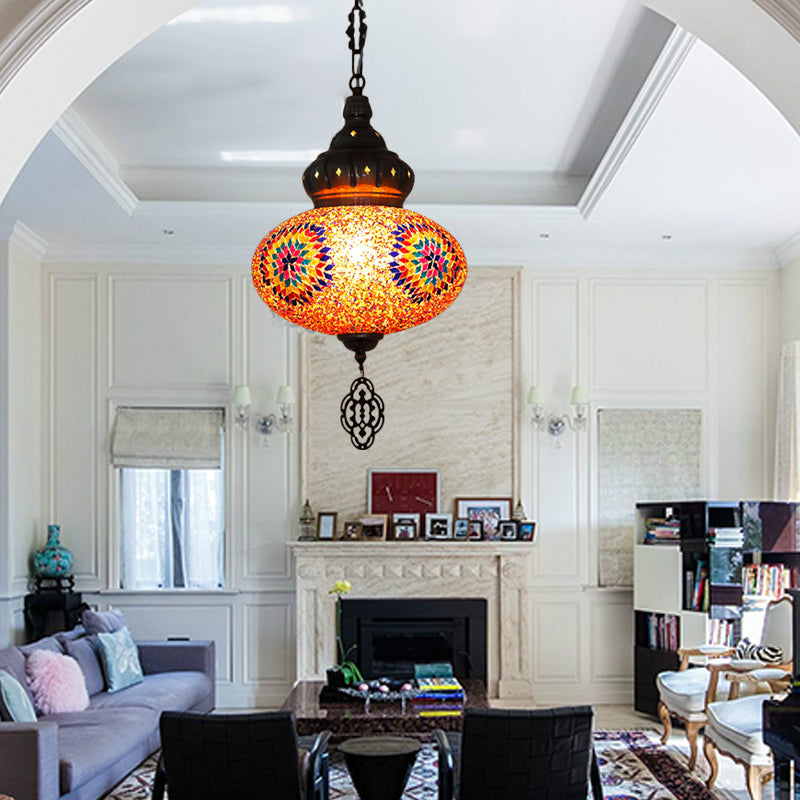Ovaal gesneden glasophanging licht Turkish 1 lamp restaurant hanglamp in oranje