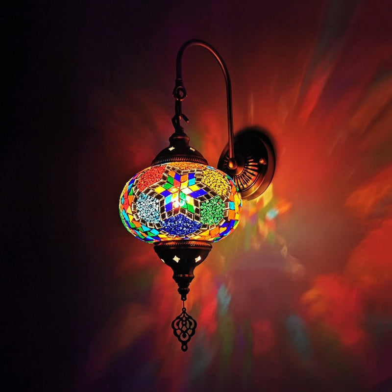 Stained Glass Globe Wall Sconce Decorative 1 Head Indoor Wall Mounted Lamp in Red/Sky Blue/Purple