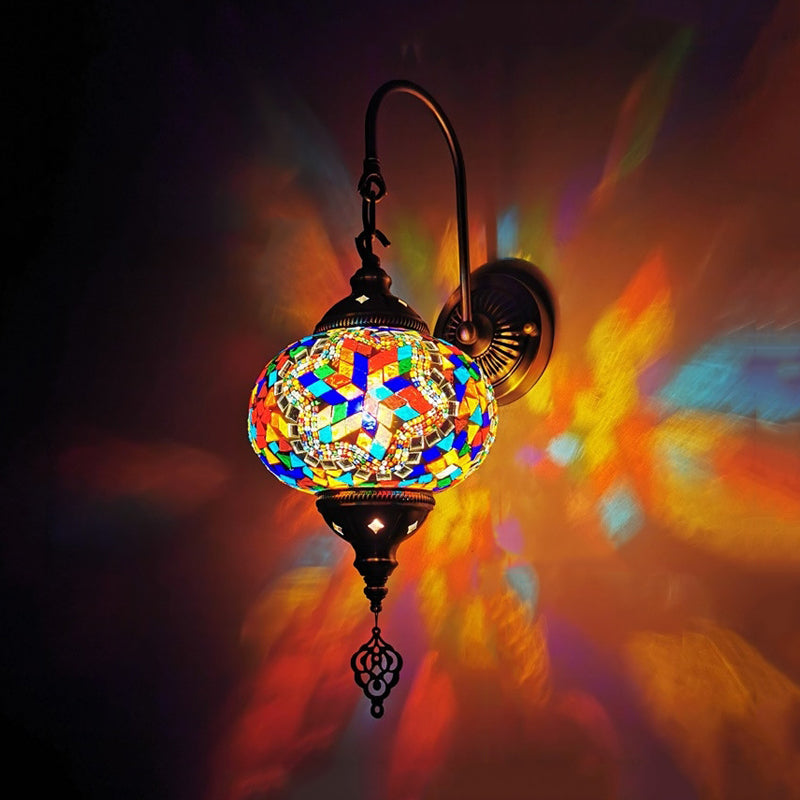 Stained Glass Globe Wall Sconce Decorative 1 Head Indoor Wall Mounted Lamp in Red/Sky Blue/Purple