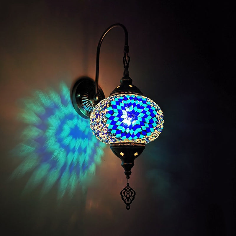 Stained Glass Globe Wall Sconce Decorative 1 Head Indoor Wall Mounted Lamp in Red/Sky Blue/Purple