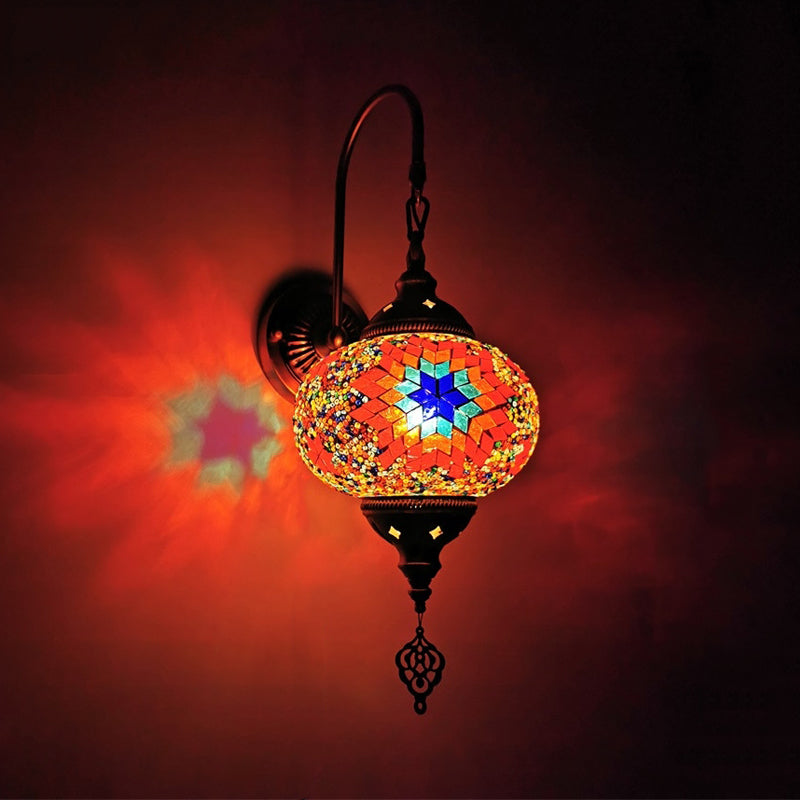 Stained Glass Globe Wall Sconce Decorative 1 Head Indoor Wall Mounted Lamp in Red/Sky Blue/Purple