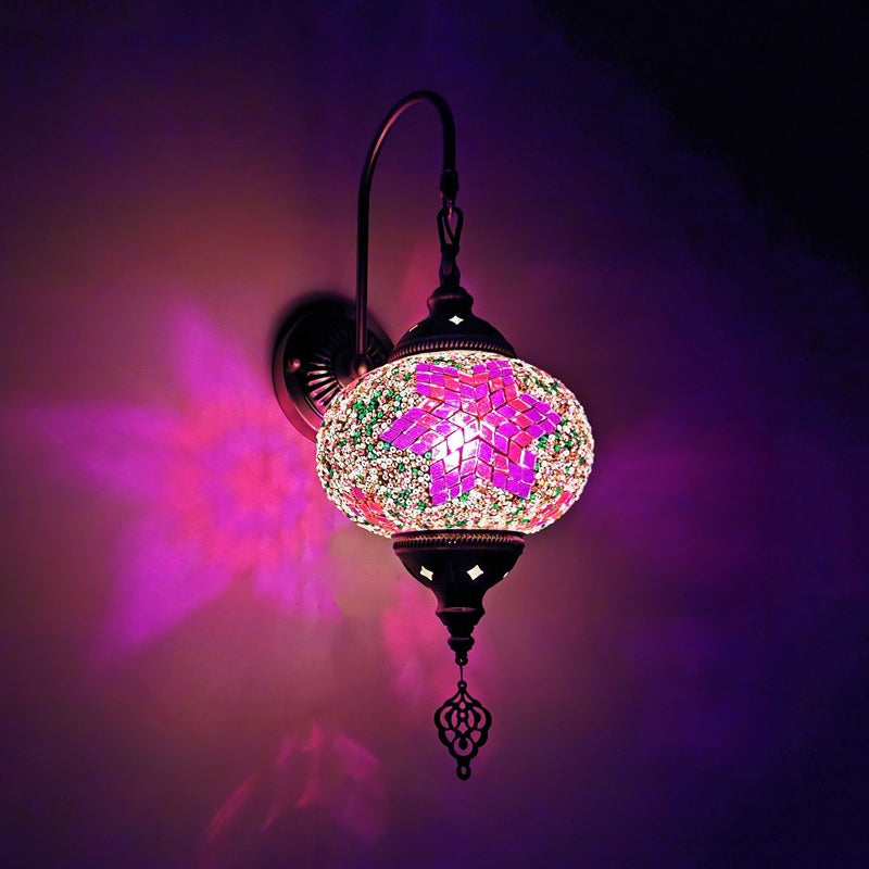 Stained Glass Globe Wall Sconce Decorative 1 Head Indoor Wall Mounted Lamp in Red/Sky Blue/Purple