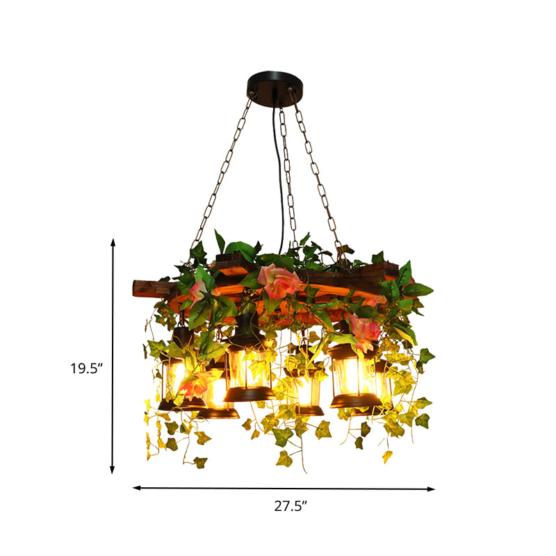 Lámpara de lámpara de timón de metal lámpara de restaurante LED 6 cabezas de restaurante LED en verde con decoración de la planta