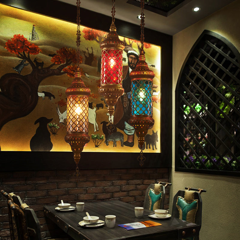 1 bol lantaarn hangende hanglamp traditioneel rood/geel/blauw glazen plafond suspensielamp voor restaurant
