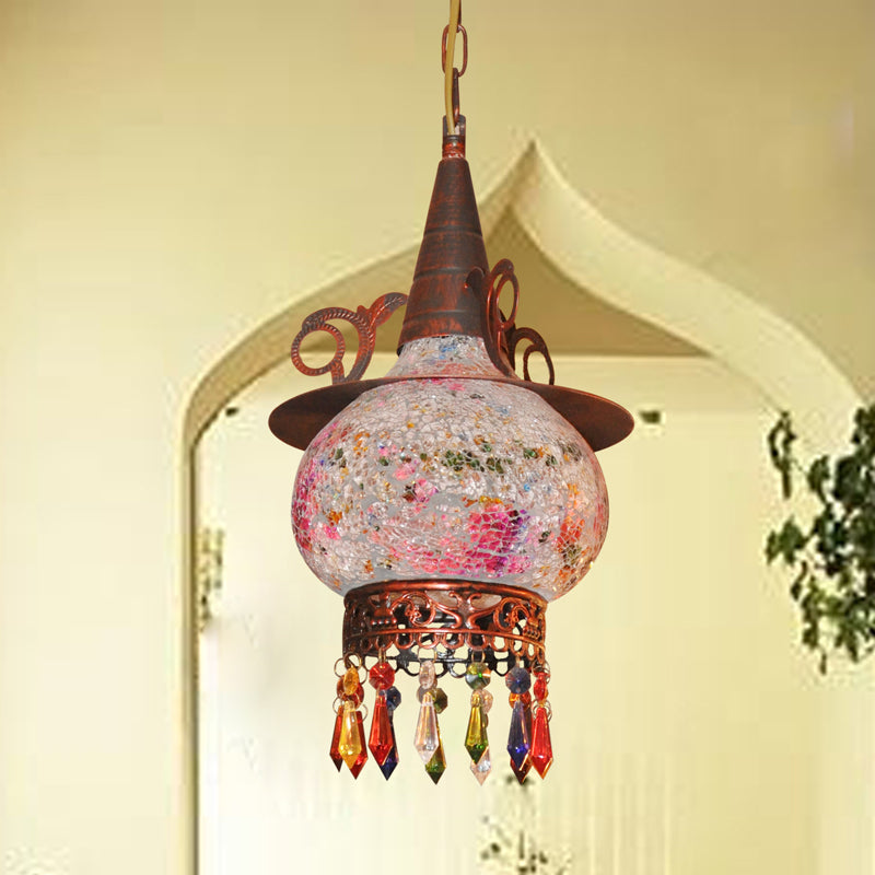 Lantern Porch Pendant Lighting Traditional Cut Glass 1 Head White and Red/Yellow Hanging Ceiling Light