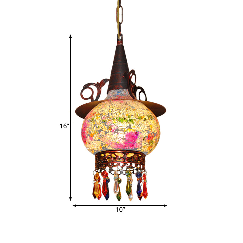 Lantern Porch Pendant Lighting Traditional Cut Glass 1 Head White and Red/Yellow Hanging Ceiling Light