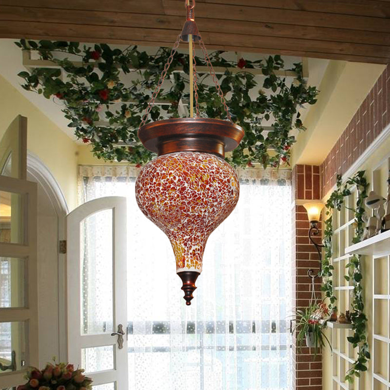 Traditionele urn hangende hanger 1 kop veelkleurig gebrandschilderd glas gesuspendeerd verlichtingsarmatuur in oranje rood
