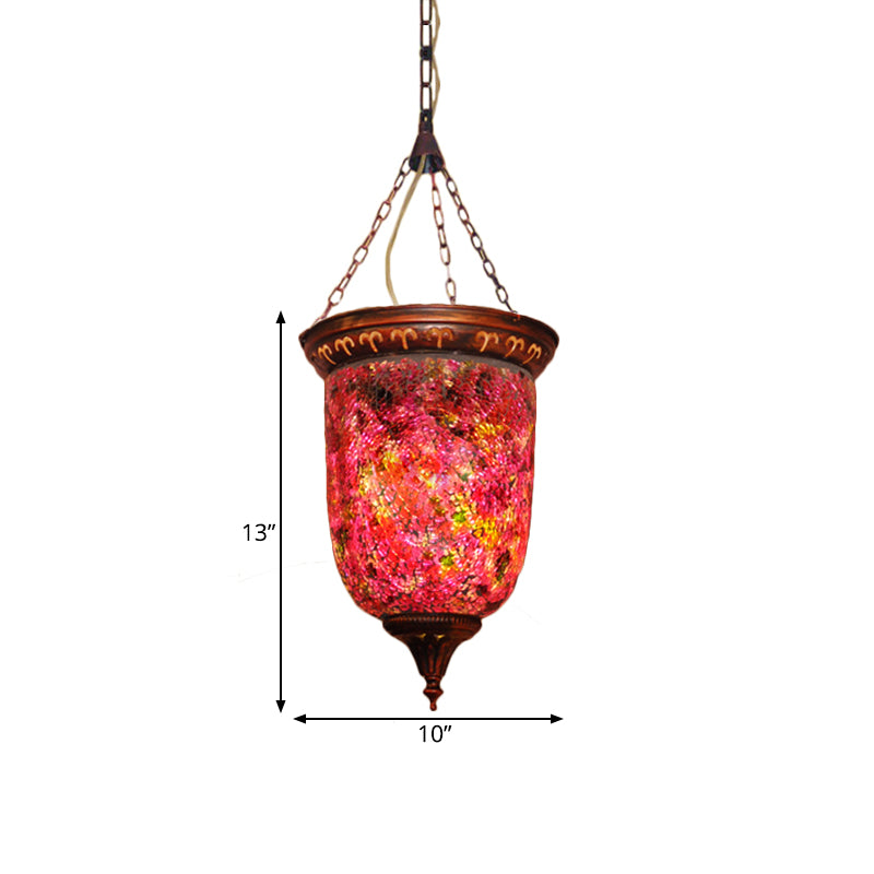 Cut Glass Red Hanging Light Urn 1 Light Vintage Down Lighting Pendant for Hallway