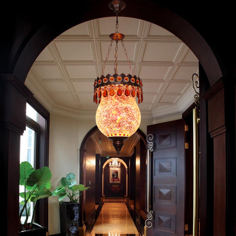Koper urn naar beneden verlichting hanger retro handgesneden glas 1 lichte woonkamer plafond suspensie lamp